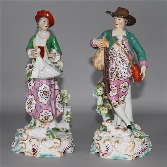 A pair of Samson figures of a lady gardener and a bagpiper